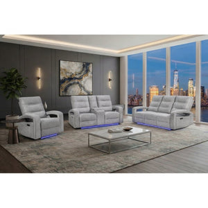 English Elm Isolde Power Reclining Loveseat with LED Lighting Plush Grey Transitional Seating B201P556635