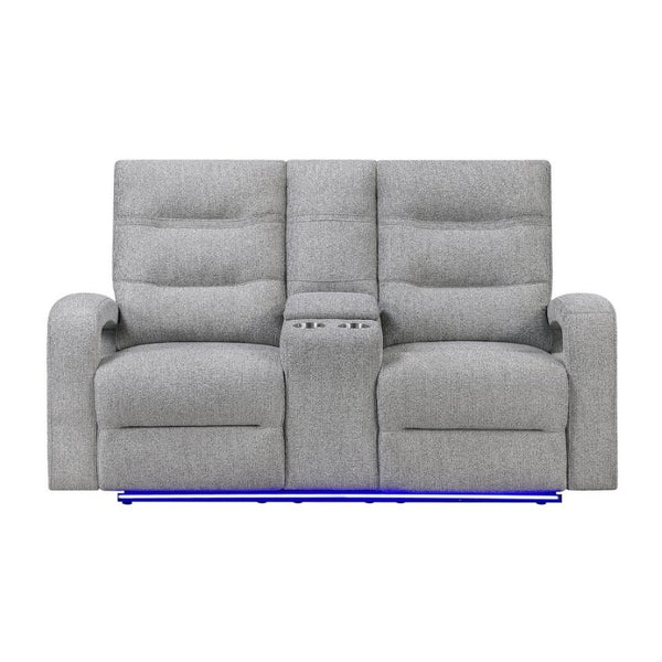 English Elm Isolde Power Reclining Loveseat with LED Lighting Plush Grey Transitional Seating B201P556635