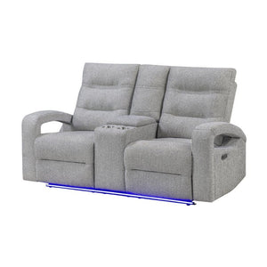 English Elm Isolde Power Reclining Loveseat with LED Lighting Plush Grey Transitional Seating B201P556635
