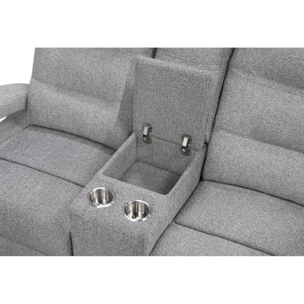 English Elm Isolde Power Reclining Loveseat with LED Lighting Plush Grey Transitional Seating B201P556635
