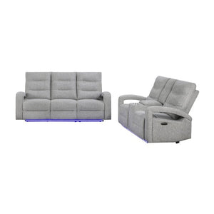 English Elm Isolde Power Reclining Loveseat with LED Lighting Plush Grey Transitional Seating B201P556635