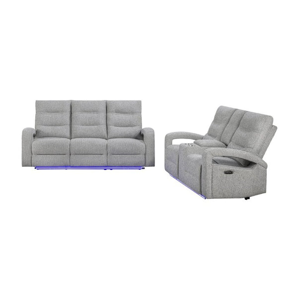 English Elm Isolde Power Reclining Loveseat with LED Lighting Plush Grey Transitional Seating B201P556635