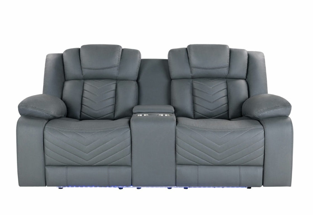English Elm Raize Power Reclining Loveseat with LED Lighting Sound System and Grey Polyester Fabric B201P557694