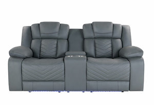 English Elm Raize Power Reclining Loveseat with LED Lighting Sound System and Grey Polyester Fabric B201P557694
