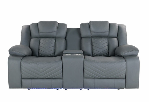 English Elm Raize Power Reclining Loveseat with LED Lighting Sound System and Grey Polyester Fabric B201P557694