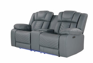 English Elm Raize Power Reclining Loveseat with LED Lighting Sound System and Grey Polyester Fabric B201P557694