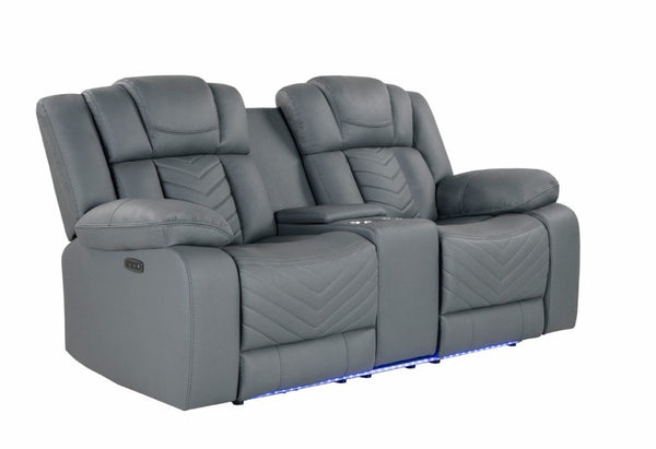 English Elm Raize Power Reclining Loveseat with LED Lighting Sound System and Grey Polyester Fabric B201P557694