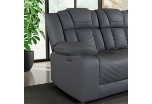 English Elm Raize Power Reclining Loveseat with LED Lighting Sound System and Grey Polyester Fabric B201P557694