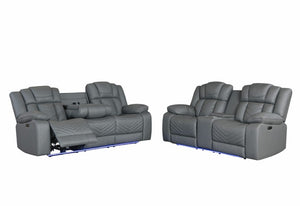 English Elm Raize Power Reclining Loveseat with LED Lighting Sound System and Grey Polyester Fabric B201P557694