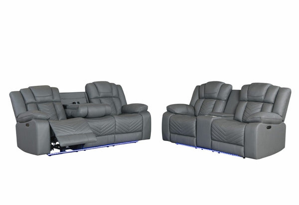 English Elm Raize Power Reclining Loveseat with LED Lighting Sound System and Grey Polyester Fabric B201P557694