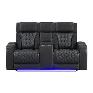 English Elm Julian Power Reclining Loveseat with LED Lighting Bluetooth Speaker and Storage Console Charcoal B201P557705