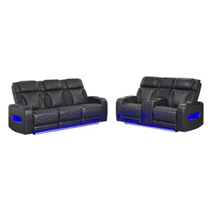 English Elm Julian Power Reclining Loveseat with LED Lighting Bluetooth Speaker and Storage Console Charcoal B201P557705