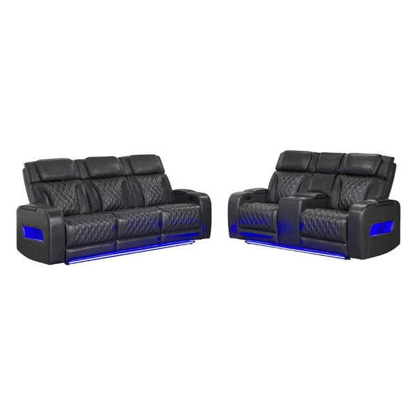 English Elm Julian Power Reclining Loveseat with LED Lighting Bluetooth Speaker and Storage Console Charcoal B201P557705