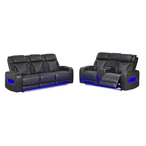 English Elm Julian Power Reclining Loveseat with LED Lighting Bluetooth Speaker and Storage Console Charcoal B201P557705