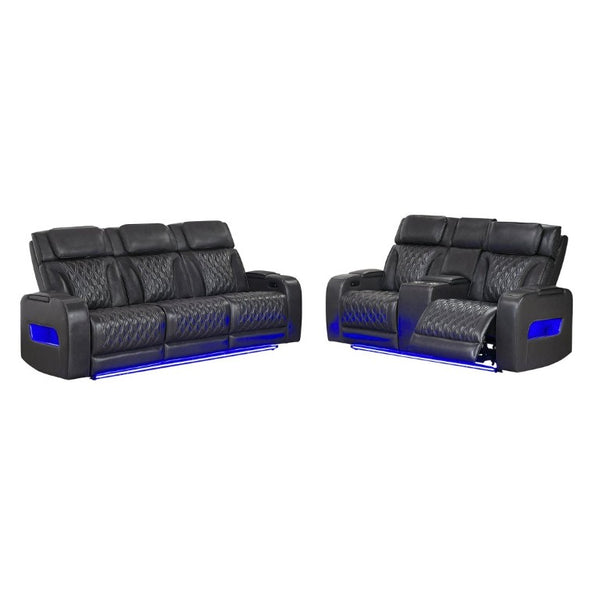 English Elm Julian Power Reclining Loveseat with LED Lighting Bluetooth Speaker and Storage Console Charcoal B201P557705