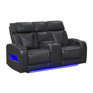 English Elm Julian Power Reclining Loveseat with LED Lighting Bluetooth Speaker and Storage Console Charcoal B201P557705