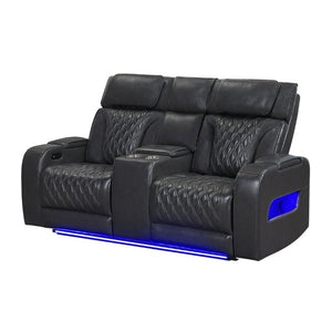 English Elm Julian Power Reclining Loveseat with LED Lighting Bluetooth Speaker and Storage Console Charcoal B201P557705