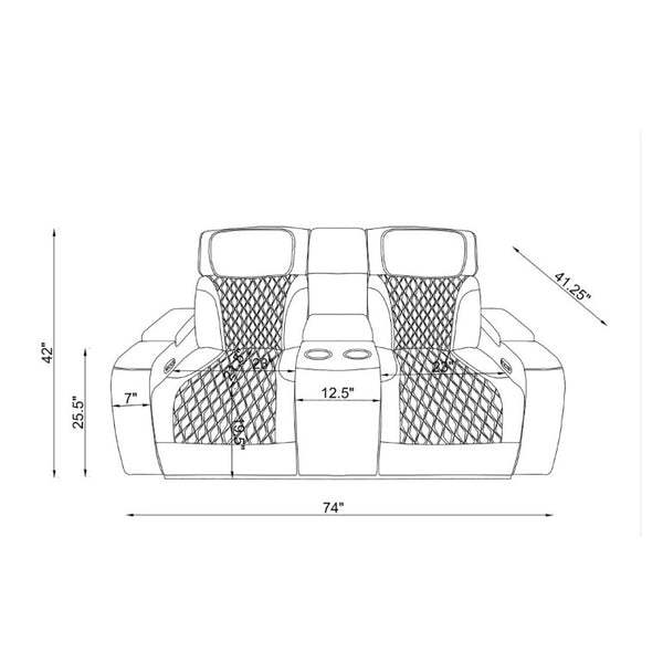 English Elm Julian Power Reclining Loveseat with LED Lighting Bluetooth Speaker and Storage Console Charcoal B201P557705