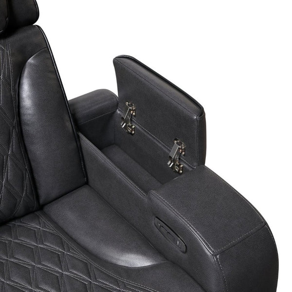 English Elm Julian Power Reclining Loveseat with LED Lighting Bluetooth Speaker and Storage Console Charcoal B201P557705