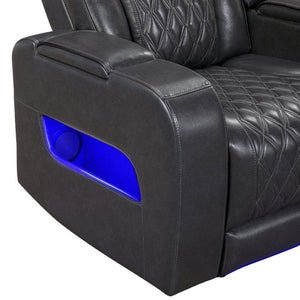 English Elm Julian Power Reclining Loveseat with LED Lighting Bluetooth Speaker and Storage Console Charcoal B201P557705