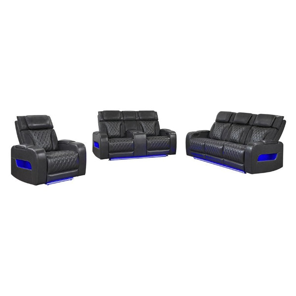 English Elm Julian Power Reclining Loveseat with LED Lighting Bluetooth Speaker and Storage Console Charcoal B201P557705