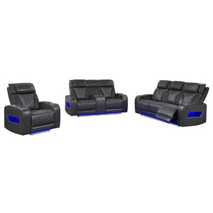English Elm Julian Power Reclining Loveseat with LED Lighting Bluetooth Speaker and Storage Console Charcoal B201P557705