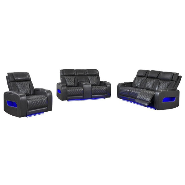 English Elm Julian Power Reclining Loveseat with LED Lighting Bluetooth Speaker and Storage Console Charcoal B201P557705