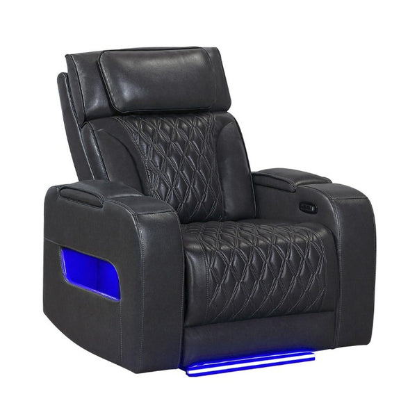 English Elm Julian Power Recliner with LED Ambient Lighting Storage Arms and Adjustable Headrest B201P557723