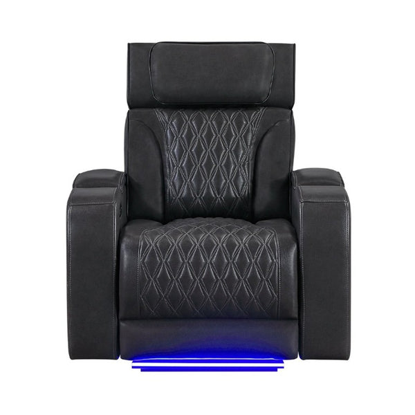 English Elm Julian Power Recliner with LED Ambient Lighting Storage Arms and Adjustable Headrest B201P557723