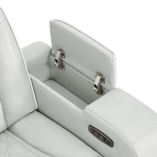 English Elm Julian Power Reclining Loveseat with LED Lighting Bluetooth Speaker and Storage Console Silver B201P557728
