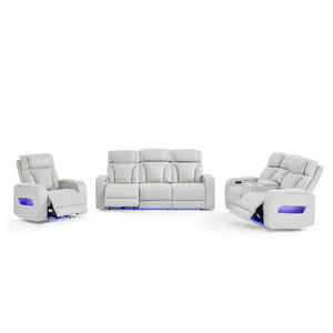 English Elm Julian Power Reclining Loveseat with LED Lighting Bluetooth Speaker and Storage Console Silver B201P557728