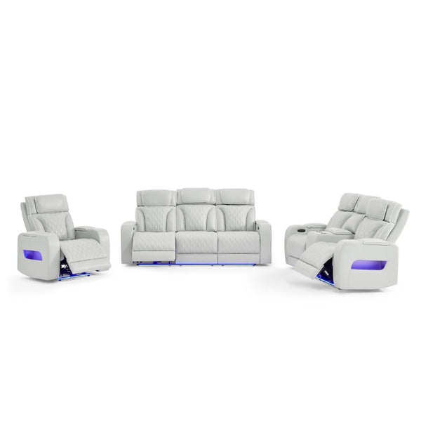 English Elm Julian Power Reclining Loveseat with LED Lighting Bluetooth Speaker and Storage Console Silver B201P557728