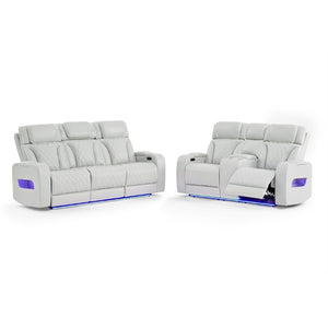 English Elm Julian Power Reclining Loveseat with LED Lighting Bluetooth Speaker and Storage Console Silver B201P557728