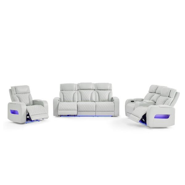 English Elm Julian Power Reclining Sofa with LED Lighting Storage Arms and Adjustable Headrest B201P557731