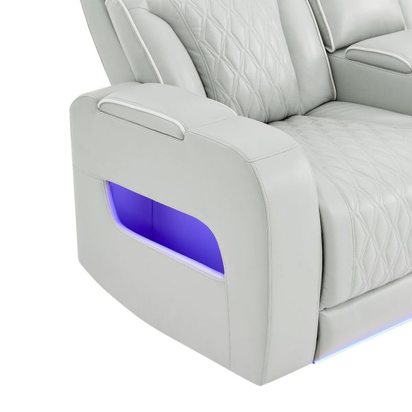 English Elm Julian Power Reclining Sofa with LED Lighting Storage Arms and Adjustable Headrest B201P557731