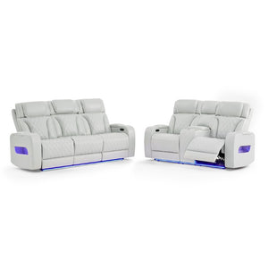English Elm Julian Power Reclining Sofa with LED Lighting Storage Arms and Adjustable Headrest B201P557731