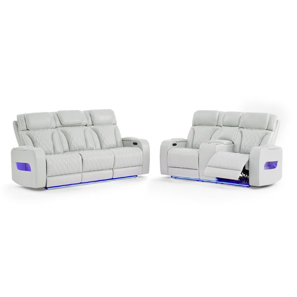 English Elm Julian Power Reclining Sofa with LED Lighting Storage Arms and Adjustable Headrest B201P557731