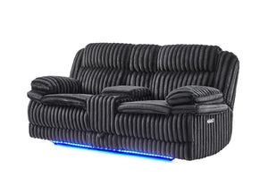 English Elm Winston Power Reclining Loveseat Corduroy Fabric with LED Lighting and Storage Console B201P560977