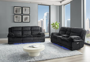 English Elm Winston Power Reclining Loveseat Corduroy Fabric with LED Lighting and Storage Console B201P560977