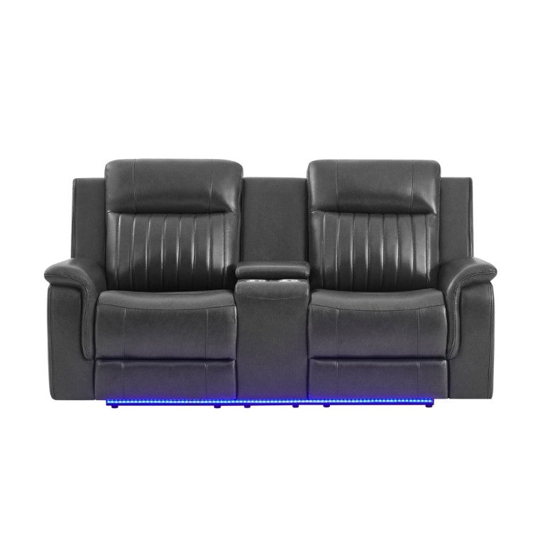 English Elm Ian Power Reclining Loveseat with Surround Sound Subwoofer and LED Ambient Lighting B201P560980