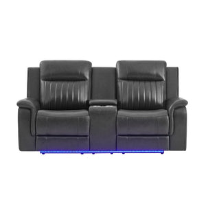 English Elm Ian Power Reclining Loveseat with Surround Sound Subwoofer and LED Ambient Lighting B201P560980