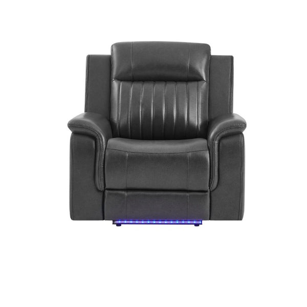 English Elm Ian Power Recliner with LED Base Lighting Charcoal Upholstery and Welt Trim Detail B201P560981