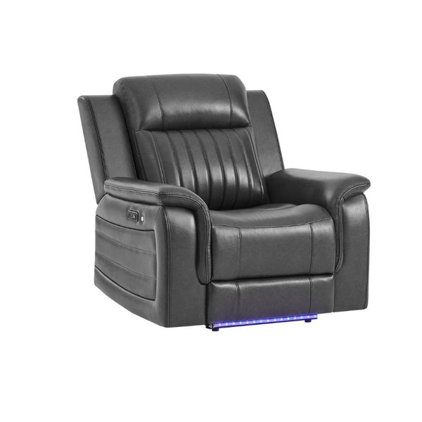 English Elm Ian Power Recliner with LED Base Lighting Charcoal Upholstery and Welt Trim Detail B201P560981