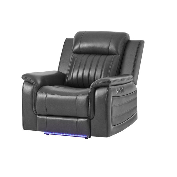 English Elm Ian Power Recliner with LED Base Lighting Charcoal Upholstery and Welt Trim Detail B201P560981