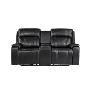 English Elm Gary Power Reclining Loveseat in Black Leather with Console and Built-In Cooler B201P561019
