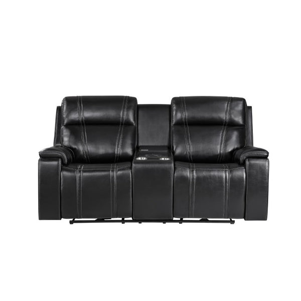English Elm Gary Power Reclining Loveseat in Black Leather with Console and Built-In Cooler B201P561019
