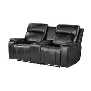 English Elm Gary Power Reclining Loveseat in Black Leather with Console and Built-In Cooler B201P561019
