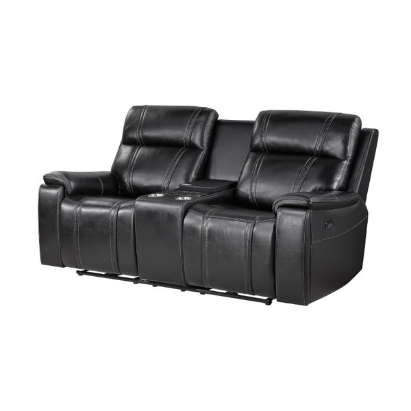 English Elm Gary Power Reclining Loveseat in Black Leather with Console and Built-In Cooler B201P561019