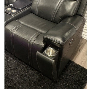 English Elm Gary Power Reclining Loveseat in Black Leather with Console and Built-In Cooler B201P561019