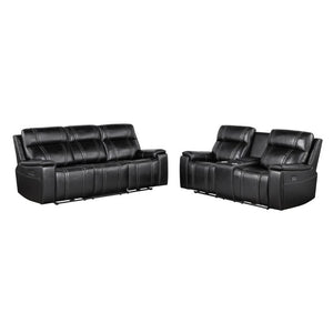 English Elm Gary Power Reclining Loveseat in Black Leather with Console and Built-In Cooler B201P561019